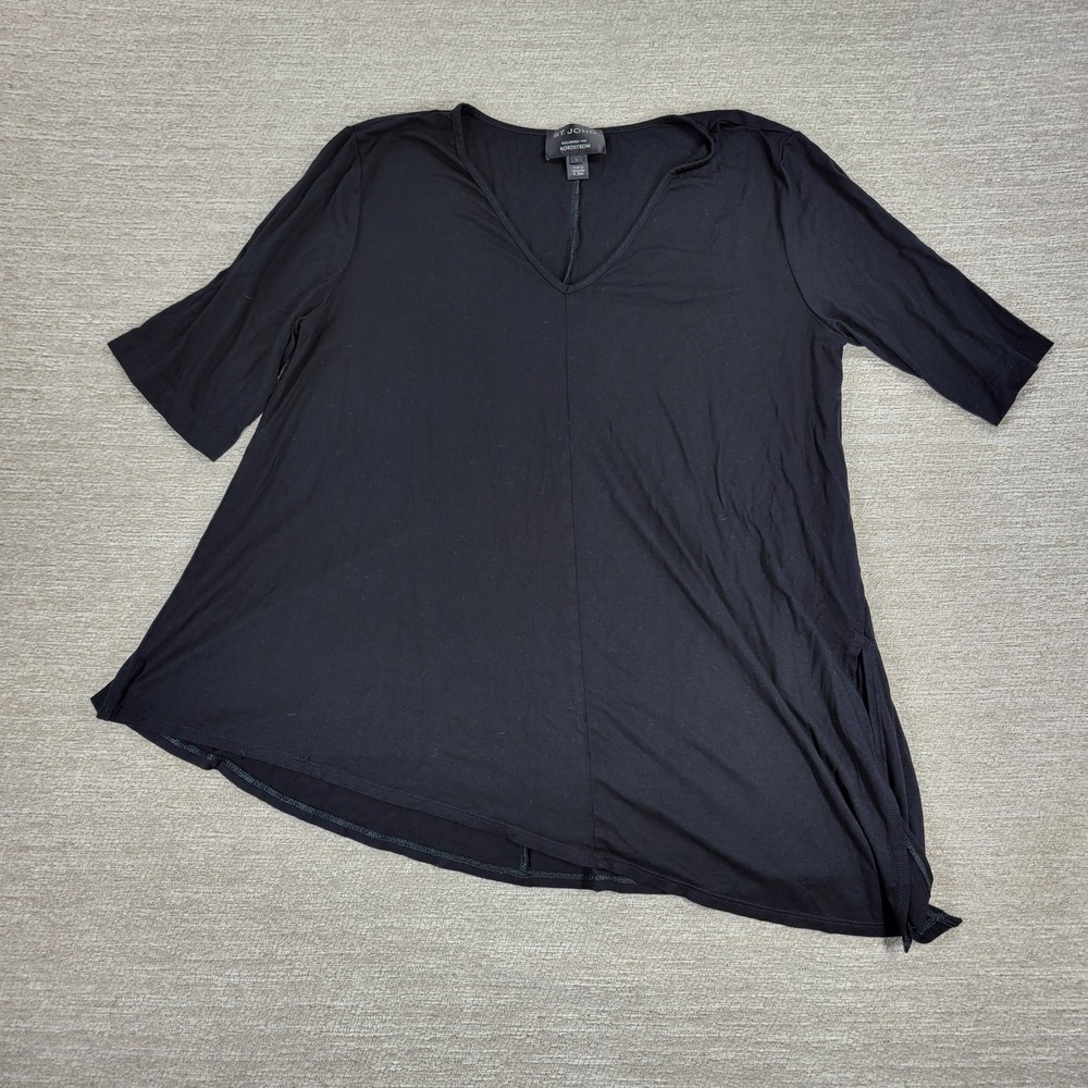 St John Nordstrom Tunic Top Large Black Flowy Asymmetrical Sharkbite Art to Wear
